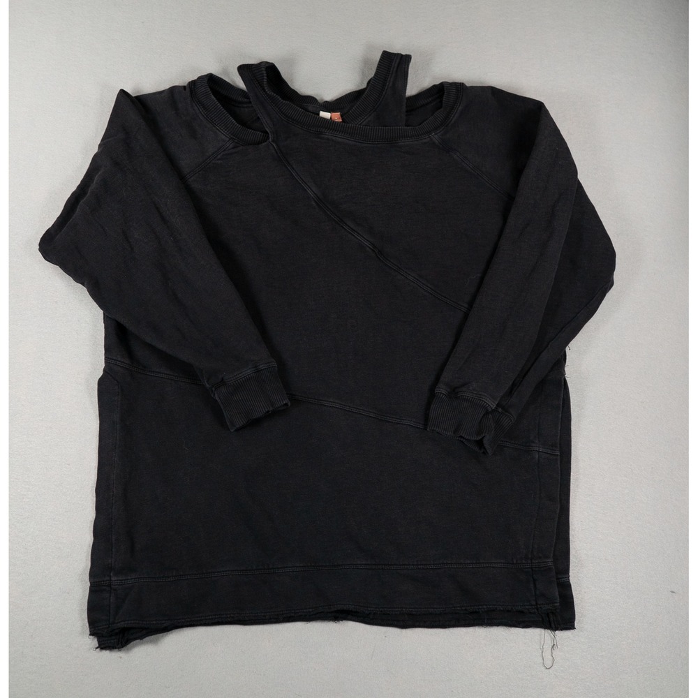 Pilcro Womens Sweatshirt Cutout Neck Asymmetric Seam Raw Hem Black Size S Grunge